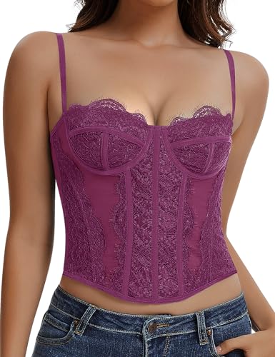 Image of Lace Corset Tops for Women Sexy Bustier Top | Adjustable Straps, 3-rows Back Hooks, Soft, Slim Fit, Going Out Top for Party /Concerts /Date Night /Halloween