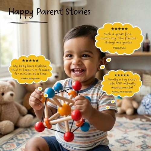 Image of Baby Rattle & Sensory Grasping Toy for Infants (3-18 Months) - Atom Ball with Flexible Arms | Builds Grip Strength, Fine Motor Skills & Cause-Effect Learning | Newborn Baby Toy
