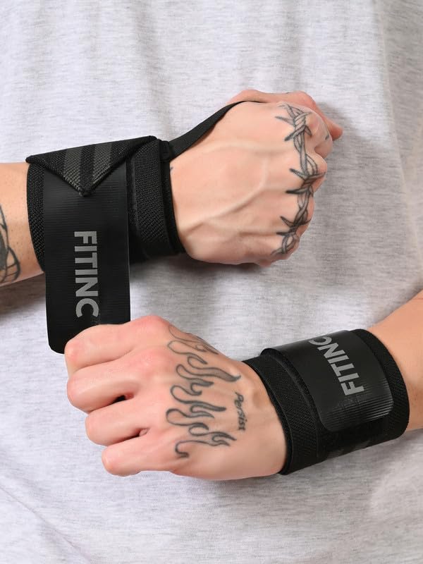FITINC Weight Lifting Wrist Support for Men & Women with Thumb Loop Strap for Gym & Workout - Made of Premium Velcro and Elastic Band | Black - Dark Green