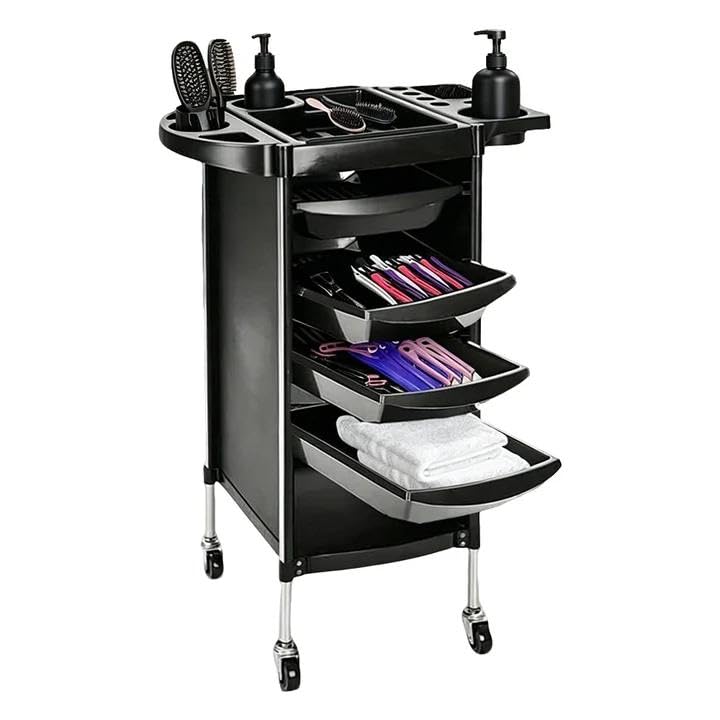 Hairdressing Trolley Salon Hairdresser Trolley with 4 Removable Drawers and Hair Dryer Holder Beauty Storage Cart on 360 Swivel Wheels for Salon Barber and Home Use