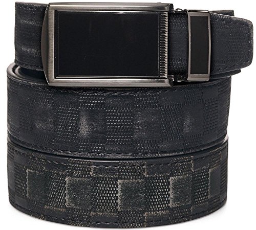 SlideBelts Men's Classic Belt with Premium Buckle (Distressed Checkered Leather with Black Buckle (Animal-Friendly), One Size)