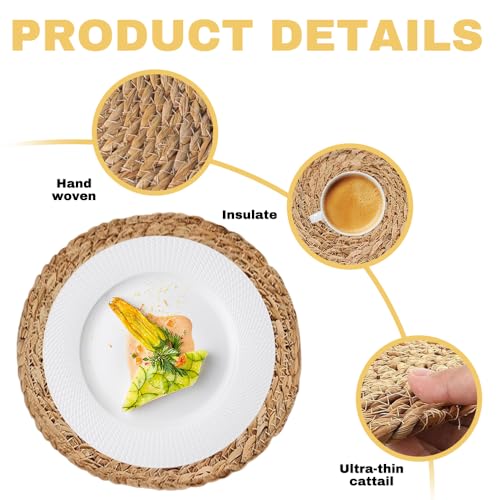 Round Woven Placemats, 7Pcs 30cm Handwoven Wicker Placemats Set, Heat Resistant Natural Rattan Placemats, Braided Wicker Table Mats for Dining Table, Home, Party, Wedding - Image 4