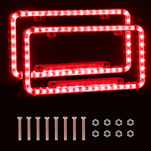 Eing U22-LEDCPK2-RED License Plate Frame Auto 12 V 54 Led Color Light Acrylic License Plate Cover,2 - Pack, Red Light cover