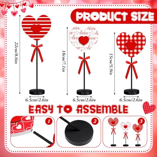 Image of Briwooody 6 Pcs Valentine's Day Decorations Heart Wooden Table Sign Set Red Love Table Centerpiece Valentines Tabletop Decor Tall Standing Farmhouse Wood Block for Wedding Party Home Decorations
