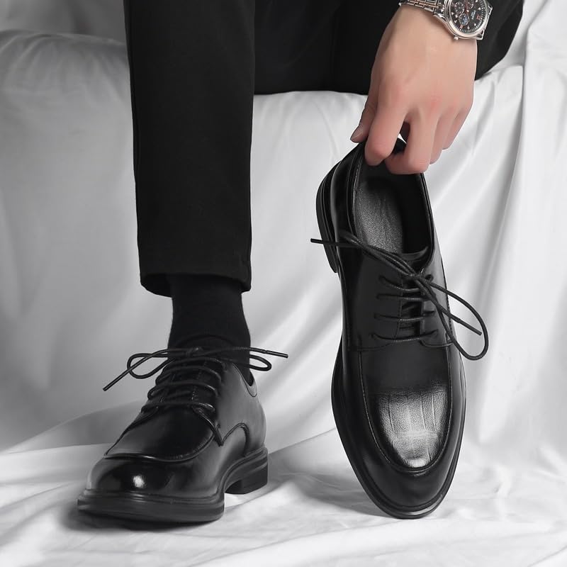Men's Shiny Patent Leather Dress Shoes Business Office Wedding Formal Modern Oxfords Shoes Lace Up Platform Block Heel Business Oxford Shoes3