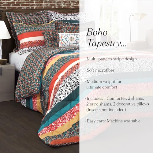 Comforter Set King Lush Decor 7 Piece Boho Stripe parure lit turquoise orange