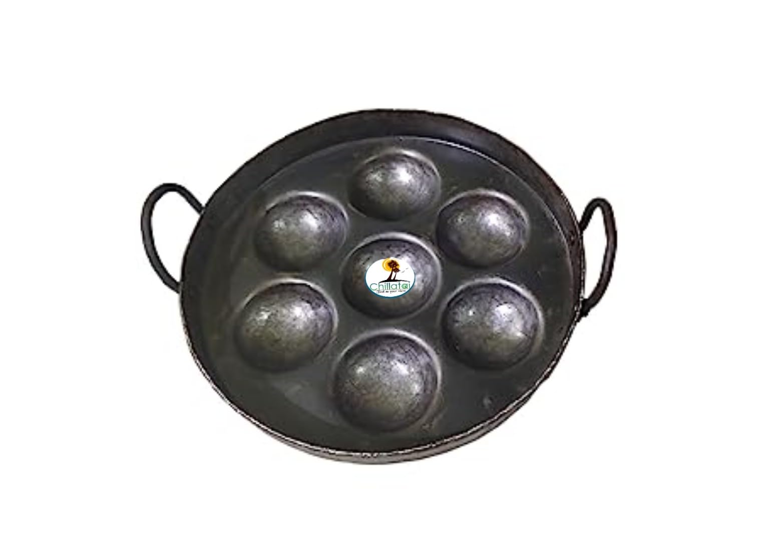 CHILLATAI Traditional Iron Paniyaram Pan/Appam Patra/Kuli Paniyara Kallu 7 Cavity/Kuli, Silver 1