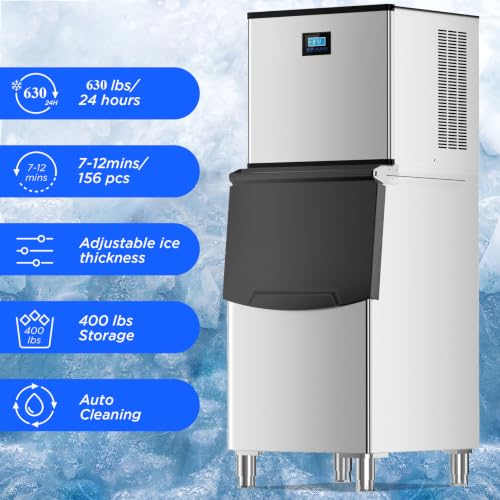 Image of Commercial Ice Maker Machine 630 Lbs /24H with 400LBS Large Storage Bin Ice Ready in Air Cooled Clear Cube Ice for Bar Business Cafe ETL(630 Lbs /24H)
