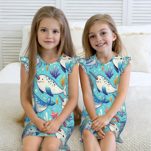 Augenstern Flutter Sleeve Nightgown Narwhal-And-Starfish Soft Sleepwear Nightdress4