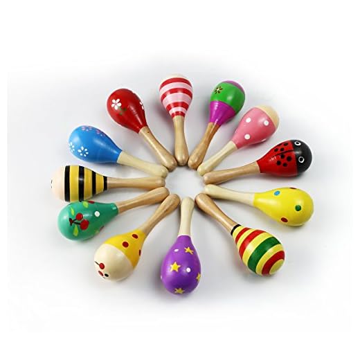 MUROAD 4 piezas Maracas de madera Juguetes educativos musicales para niños, juguetes de madera sonajero shakers musical Regalos para recién nacidos, colores y patrones aleatorios