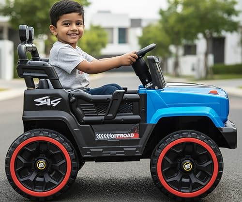 Image of Wishmaster 4x4 Kids Electric Ride On Jeep with Remote Control | Battery Operated Car for Kids 2-6 Years | RGB LED Lights, Bluetooth Music | Birthday Gift | 1-Year Warranty On Motors & Motherboard