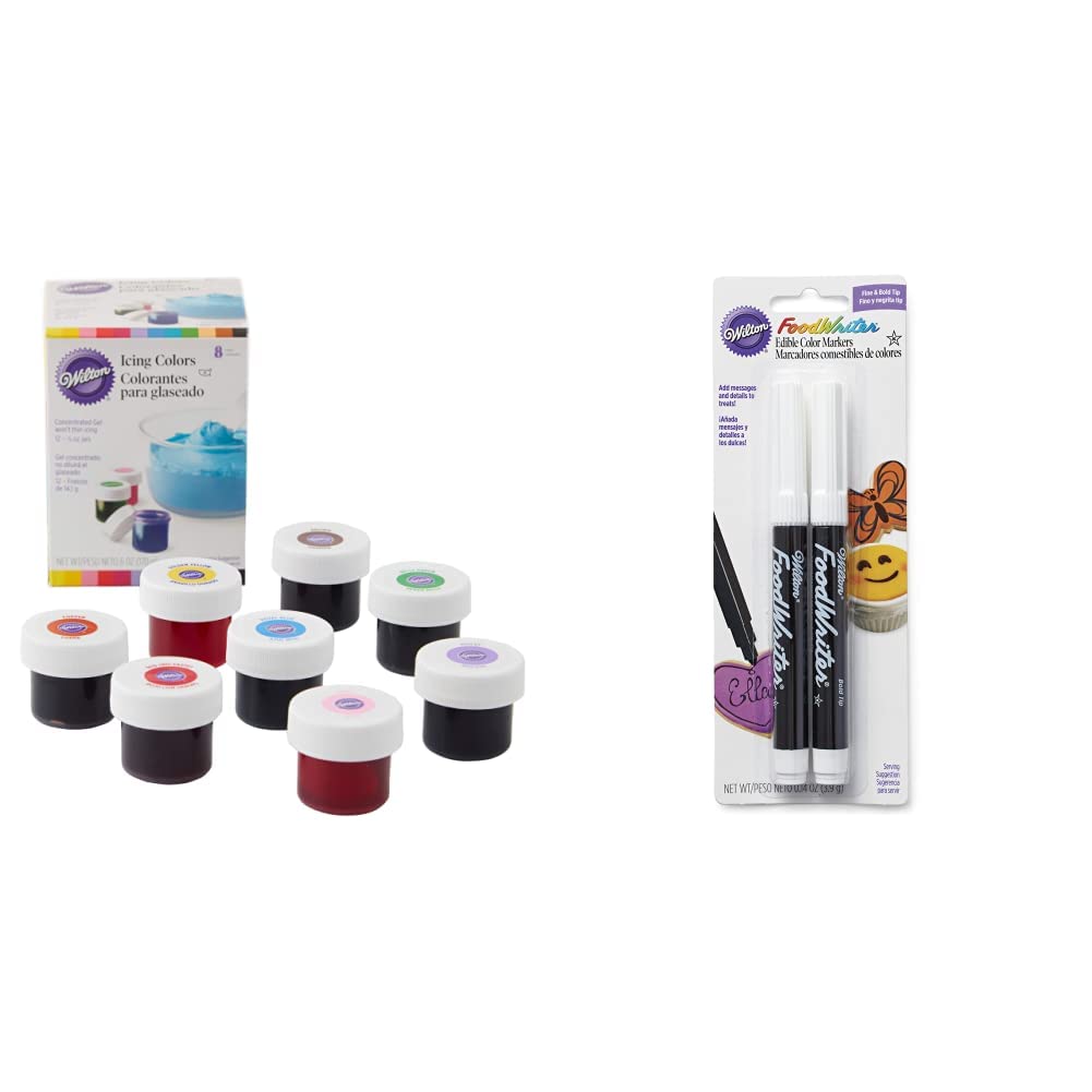Wilton Icing Colors (8 Count) and Black Food Writer Edible Ink Markers (2 Count)