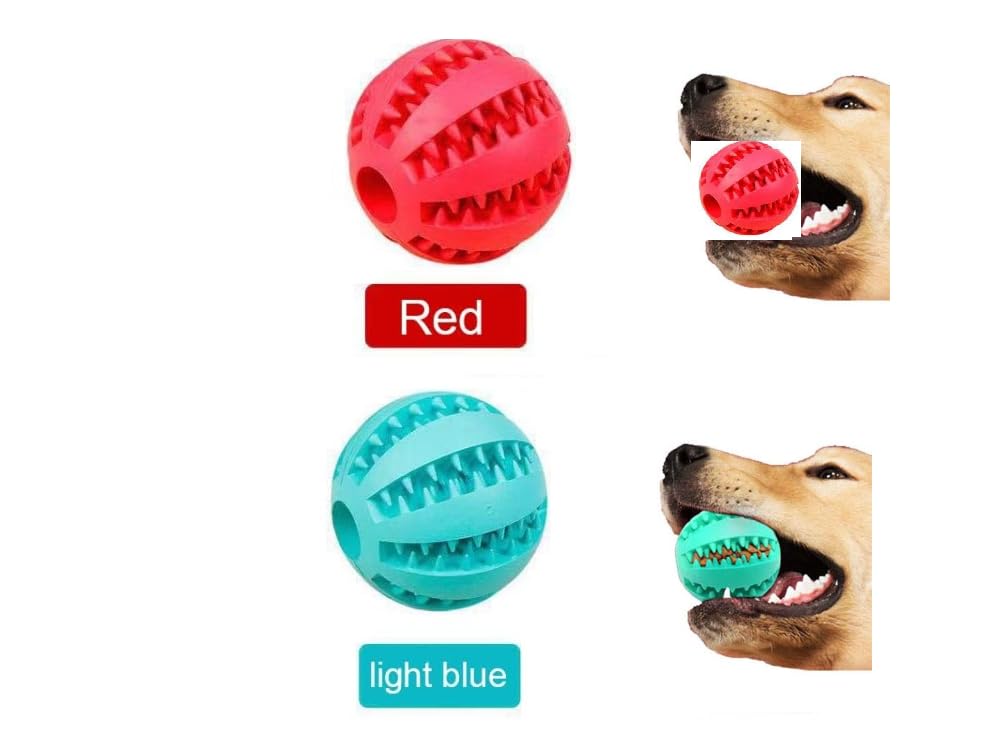 AXBALL 2 Pack Dog Toy Balls Durable Dog Chew Ball Toy - Teeth Cleaning Interactive Ball for Aggressive Chewers - Available in Red & Light Blue Nontoxic Bite Resistant Teething Toys Balls for Cat, Dog
