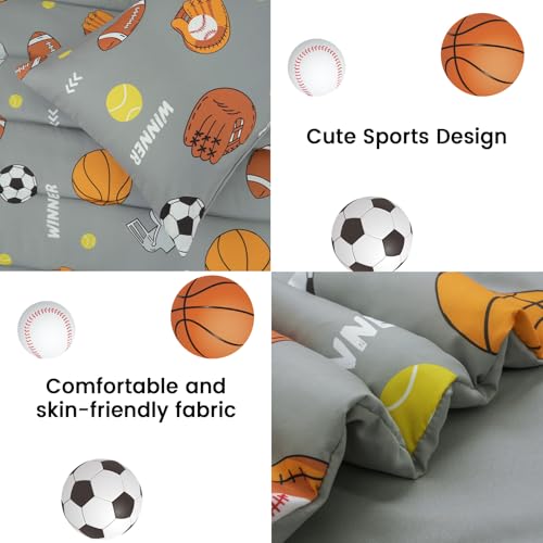 Image of david's kids 4 Piece Toddler Bedding Set - Soft Breathable Toddler Bedding Set for Boys Girls, Includes Quilted Comforter, Flat Sheet, Fitted Sheet and Pillowcase, Sports