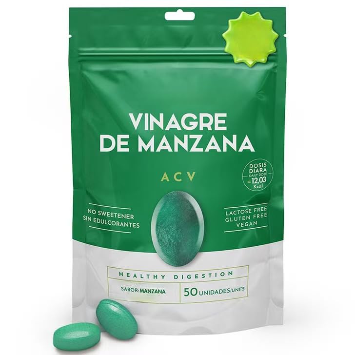 Vinagre de sidra de manzana sin azúcar (ACV) Multivitamina B12, Vegano, No OGM, Sin gluten y sin gelatina, Apoya los niveles normales de energía y la salud intestinal