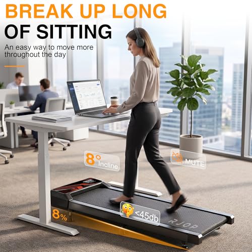 Image of RJOP 2.5HP Walking Mat with Incline Pad, Under Desk Treadmill for Home Gym | Walking Running Pad with Remote, 3 in 1 Low Noise Small Mini Portable Treadmill with LED Screen, 270lbs Capacity