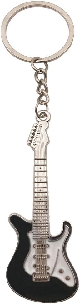 Wang Zhai Black Guitar Keychain for Men Mini Cute Bass Key Chain Ring for Kids High-end Car Keyring Electric Guitar Key Holder
