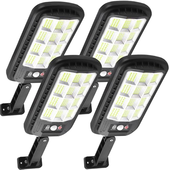4-Pack Solar Outdoor Lights, Motion Sensor Flood Light, Dusk to Dawn, 180 LED Solar Powered Street Lights with Remote Control, IP66 Waterproof Security Lamp, Solar Parking Lot Lights