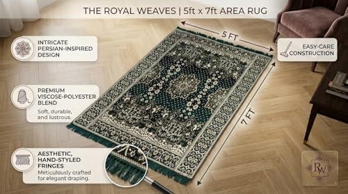 Image of 5x7 Feet Carpet for Living Room | Acrylic Cotton Area Rug | Soft, Durable & Lightweight | Anti-Slip Floor Rug for Bedroom, Hall, Office | Large Washable Carpet (Golden Green)