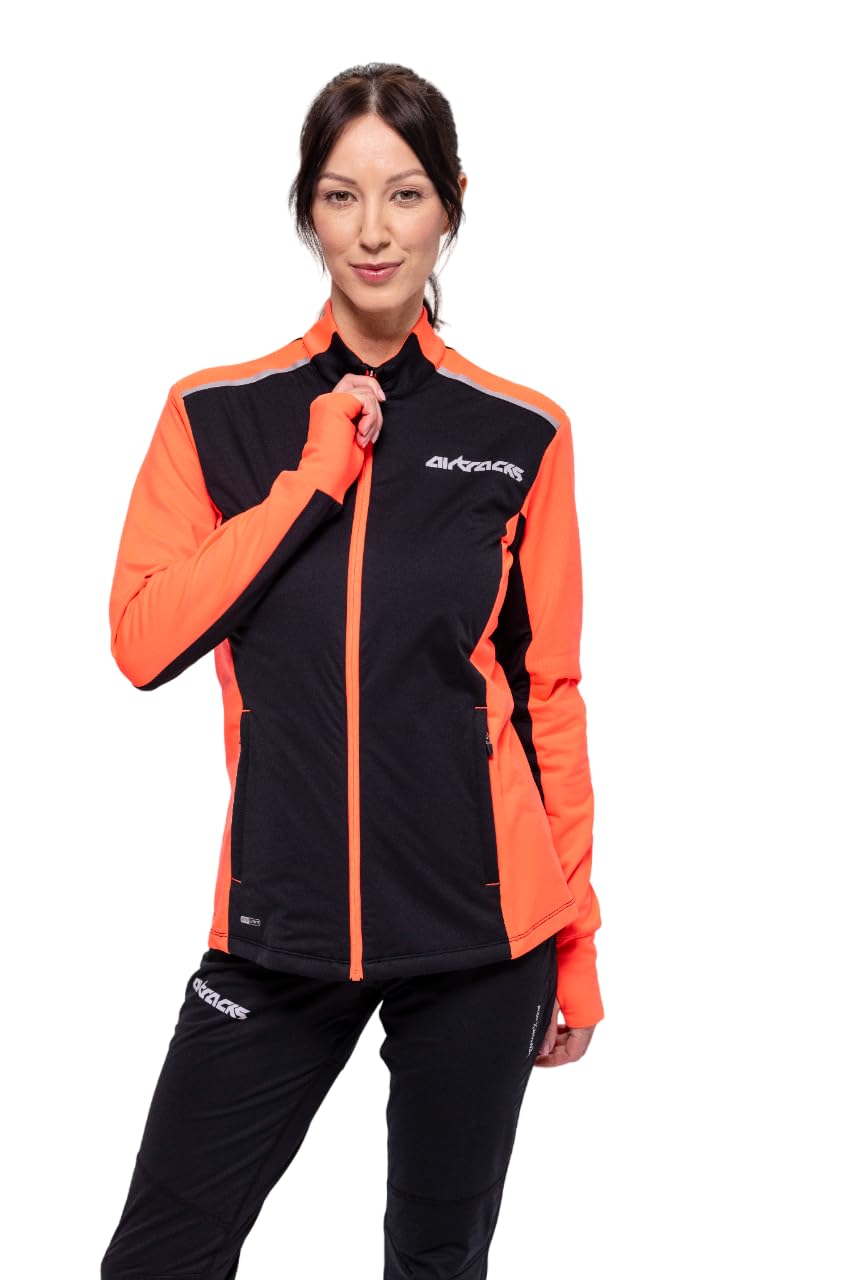 Airtracks Damen Winter Funktions Laufshirt Langarm Pro Line - Thermo Running Sweatshirt - Fleece T-Shirt - Warm - Winddicht - Atmungsaktiv - Reflektoren - Durchgehender Reißverschluß