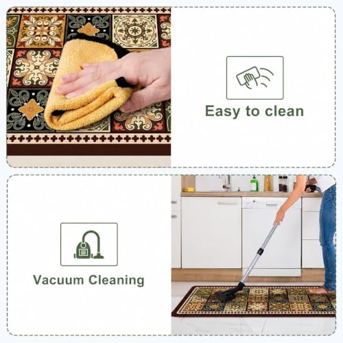 Image of Kitchen Runner Mat Set of 2, PVC Vintage Tile Design