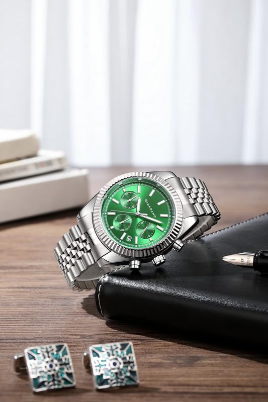 Image of GIORDANO Chronograph Analog Watch for Men - Textured Bezel, Luminous Index Markers, Stainless Steel Strap & Date Display