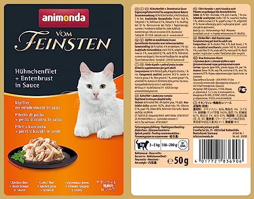 animonda vom Feinsten Katzenfutter nass mit Hühnchenfilet + Entenbrust (18 x 50g), getreidefreies Katzenfutter nass ohne Zucker, mit frischen, fleischigen Zutaten