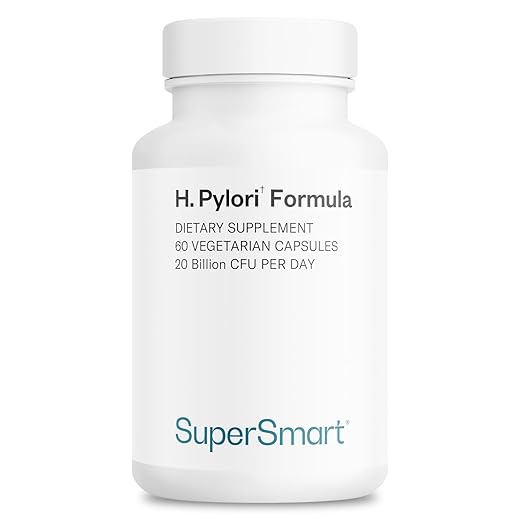 Supersmart H. Pylori Formula 20 Billion CFU per Day (High Potency) - Patented Pylopass Probiotic Lactobacillus Reuteri DSM 17648 Supplement | Non-GMO & Gluten Free - 60 Vegetarian Capsules
