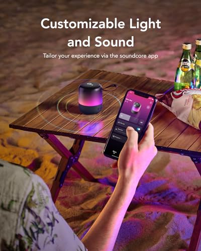 Image of soundcore Glow Mini Speaker, Portable Bluetooth Speaker, 360 Sound, Light Show, 12h Playtime, Individually Adjustable EQ & Light, IP67 Waterproof & Dustproof, for Camping, Home & Beach Parties