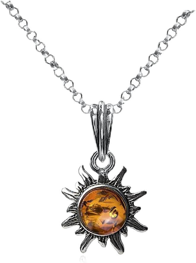 Ian and Valeri Co. Amber Sterling Silver Sun Very Small Pendant Necklace Chain 18 Inches