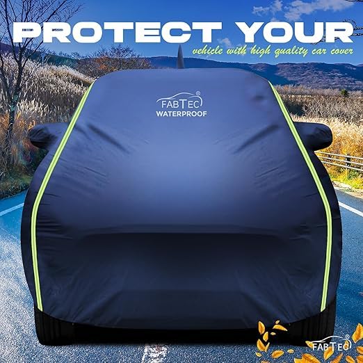 Image of FABTEC Premium Waterproof Car Body Cover for Hyundai Grand i10 with Mirror and Antenna Pocket All Weather Protection Car Cover Scratch Proof (Navy Blue)