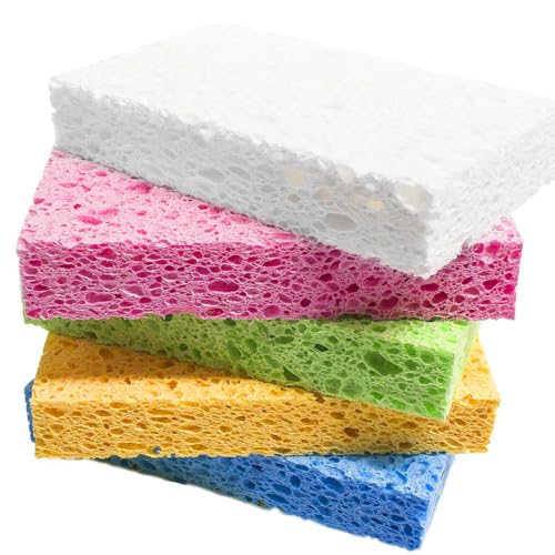 COYUN 5pcs éponges de Nettoyage en Cellulose comprimées,Éponge Universelle en Cellulose,Éponges à Vaisselle Double Face pour la Maison, la Cuisine, la Salle de...