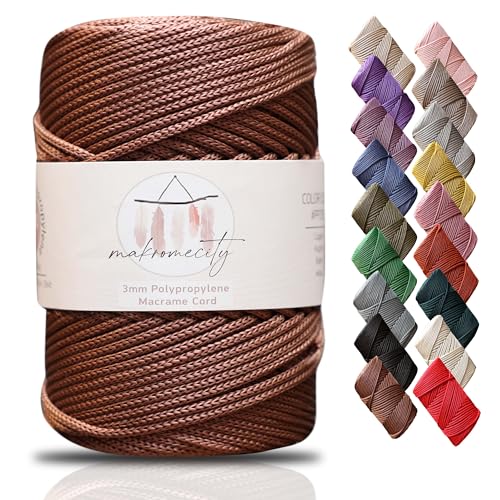 Makromecity, Premium Polyester Macrame Cord 3mm x 131 Yards (394 feet) 3mm Polypropylene Copper Macrame Cord Crochet Macrame Bag Cord Crafts for Wall Hangings, Bags, Underplate, Rug