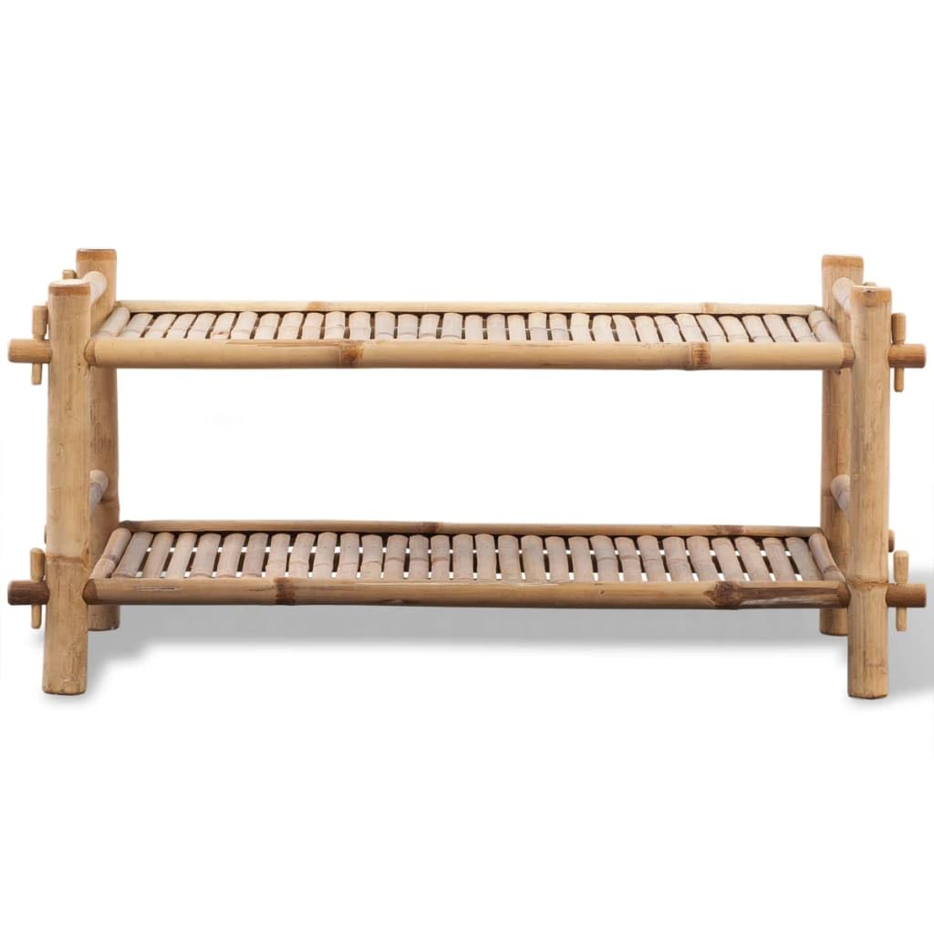 Schuhregal mit 2 Böden Bambus, platzsparend, wetterbeständig, 80 x 35 x 36 cm, Schuhablage für bis zu 4 Paar Schuhe, natürlicher Schuhständer, Schuhschrank für Indoor und Outdoor