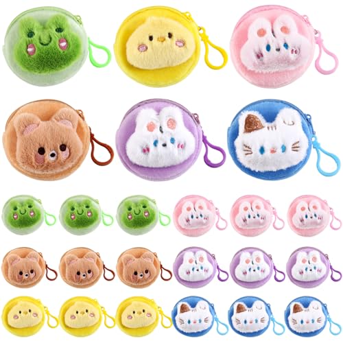 24Pcs Coin Purse Cute Plush with Zipper Keychain, Cartoon Coin Pouch Keychain, Kawaii Small Change Purse for Women & Girls2