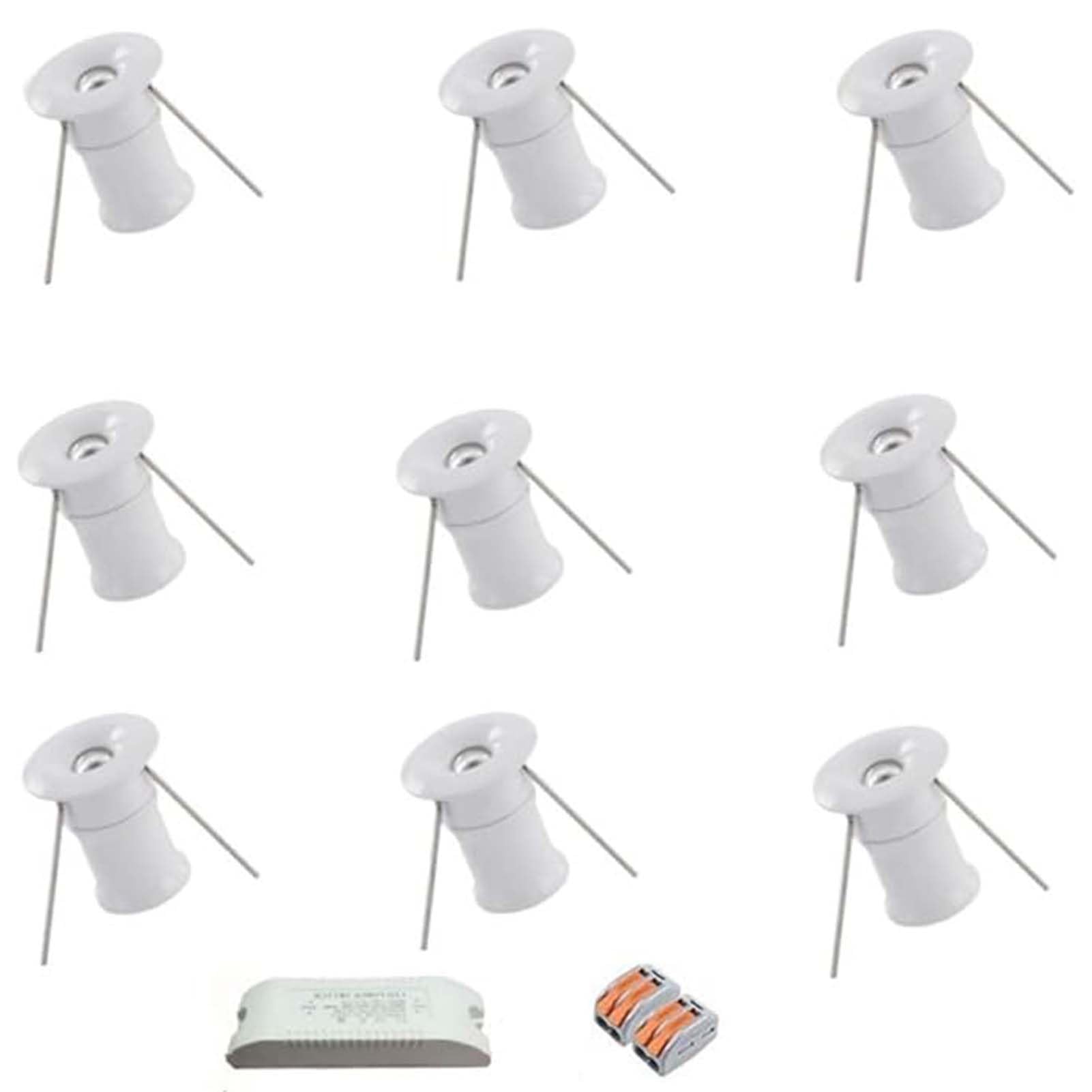 Zestaw 9 reflektorów LED - wpuszczana mini reflektor LED 1 W, nastrojowa lampa ścienna, reflektor sufitowy do sypialni i kuchni, z zasilaczem 12 V i opaską kablową (C- chłodna biała)