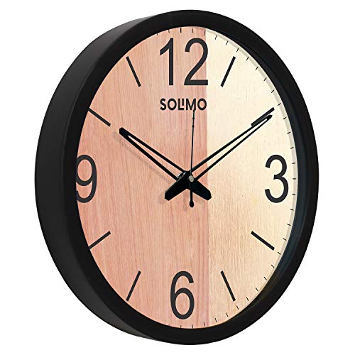 Image of Amazon Brand - Solimo Plastic Silent Movement 12-inch Designer Wall Clock (Black Frame, 30.48 x 30.48 x 5.02 cm)