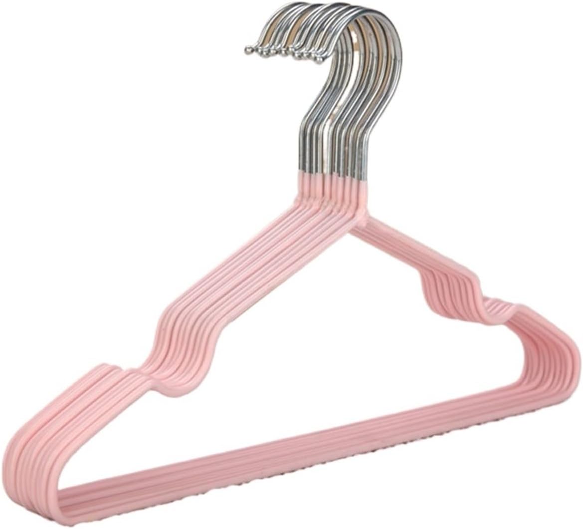 10 Pack Non-Slip Rubber Coating Kids Clothes Metal Hangers for Coats, Jackets,Suits(Pink)