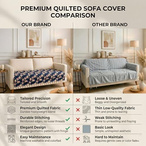 Image of BSB HOME Cotton Sofa Cover Throw with Tassels, Soft Breathable Fabric, Printed Couch Cover for Living Room, Lightweight Furniture Protector (27 x 70 Inches / 69 x 178 cm) (Navy Blue & Floral Pink)