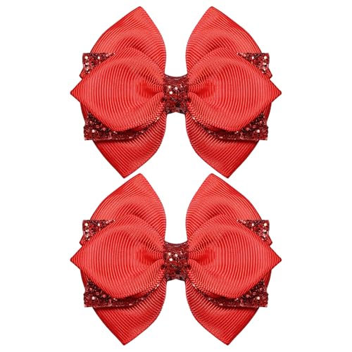 Pinzas para el cabello con lazo brillante de 3 pulgadas en rojo, 2 unidades miniatura 1