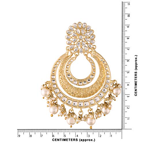 I Jewels Gold Plated Indian Wedding Bollywood Matte Finish Kundan & Faux Pearl Bridal Chandbali Earrings with Maang Tikka Set for Women (TE2860-61)4