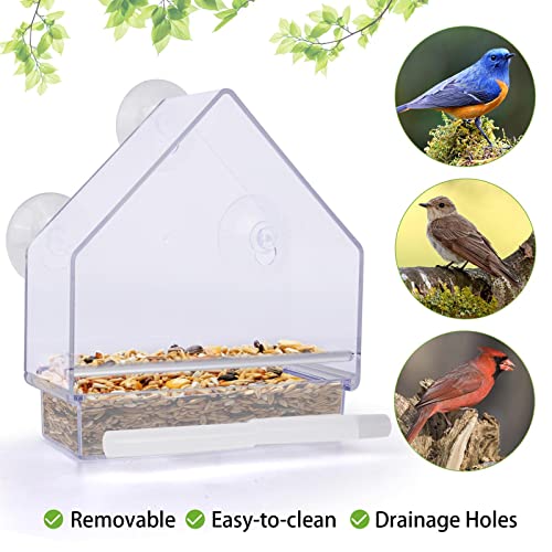 Window Bird Feeder 2 Pack, Bird House For Outside With 2 Rod, Window Bird Feeder With Strong Suction Cups And Removable Seed Tray With Drain Holes #TOP3