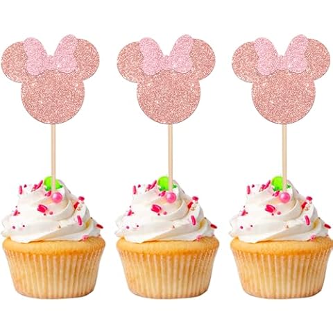 24 PCS Minnie Mouse Cupcake Toppers with Pink Bow Cover