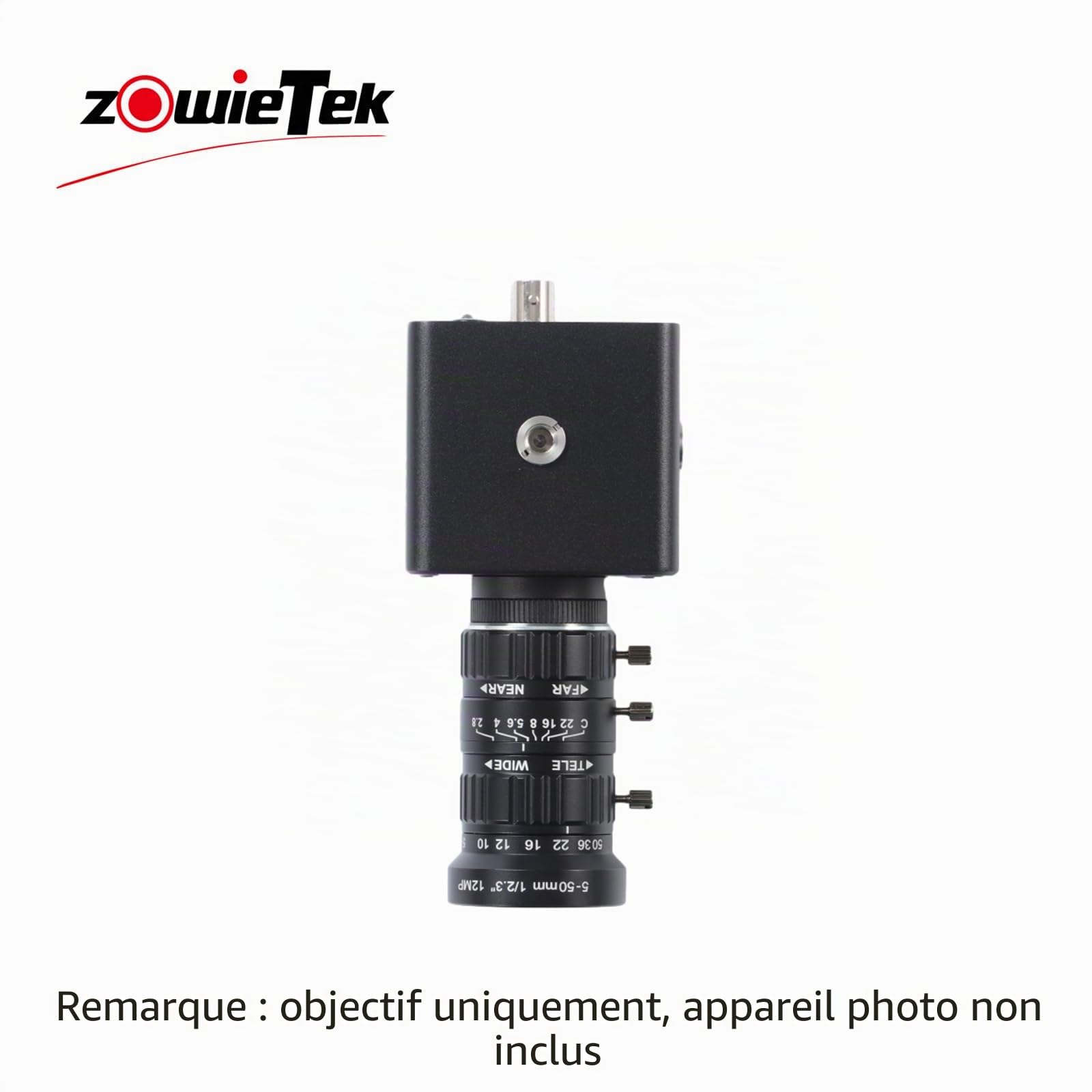 Zowietek Objectif Zoom à Faible Distorsion 5-50 mm 12 MP à Monture C, avec Adaptateur C-CS, pour caméra Zowietek POV/modèle à Monture ZowieCAM CS, caméra IMX477 Raspberry Pi HQ