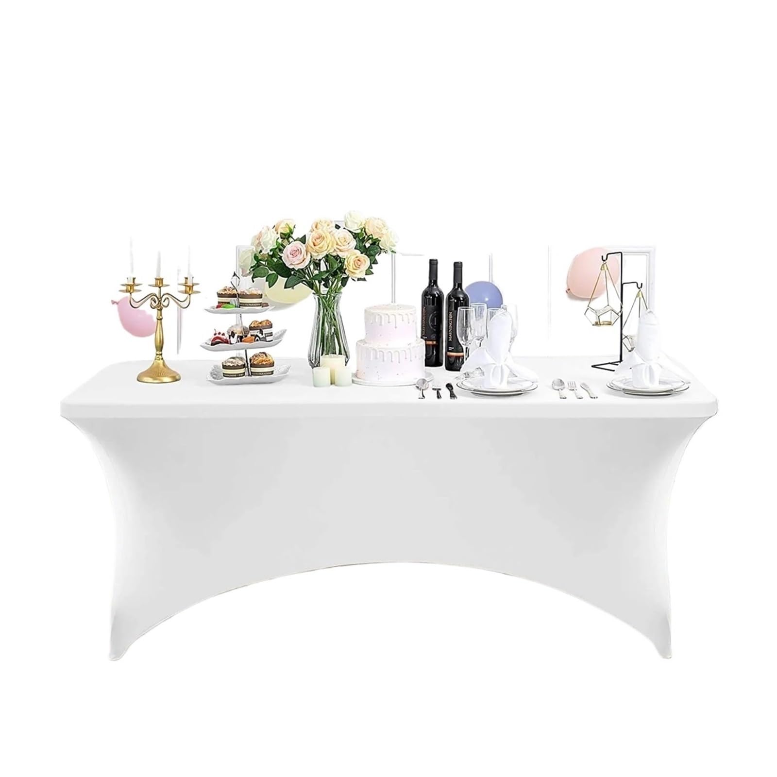 SNGUOQ 2pcs Stretch Spandex Table Cover for Standard Folding Tables Universal rectangle Fitted Tablecloth Protector For Event, Wedding(White,8FT 244x76x76CM)