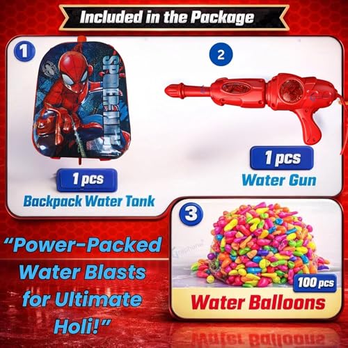 Image of GRAPHENE Red 5.8L Holi Pichkari Water Gun for Kids Backpack Holding Water Tank Pichkari with 100 Water Balloon High Pressure Squirt Spray Longthrow Water Pistol Gun for Boy Girl Summer Fun Pool Party