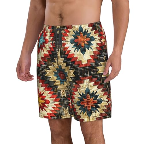 Native American Old Geometric Wood Vintage Brown Men's Quick Dry Swim Trunks Surfing Beach Mesh Board Shorts2