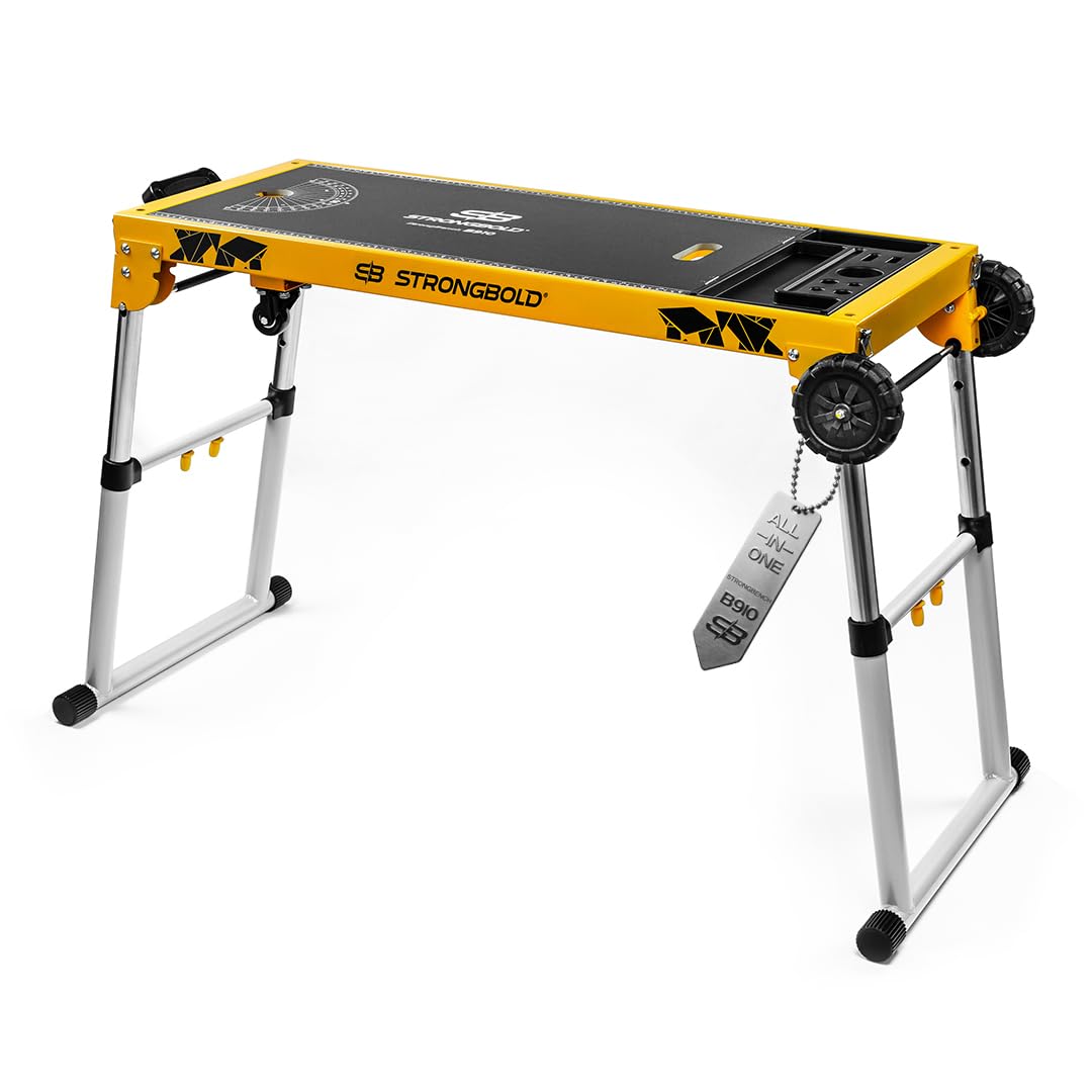 StrongBench B910 ❘ Multifunktionaler Werkstatttisch ❘ Höhenverstellbare Werkbank Werkstatt mit Höhenverstellbarer Arbeitsplattform ❘ Werkbank Klappbar ❘ Funktionalität als Handwerker-Liege