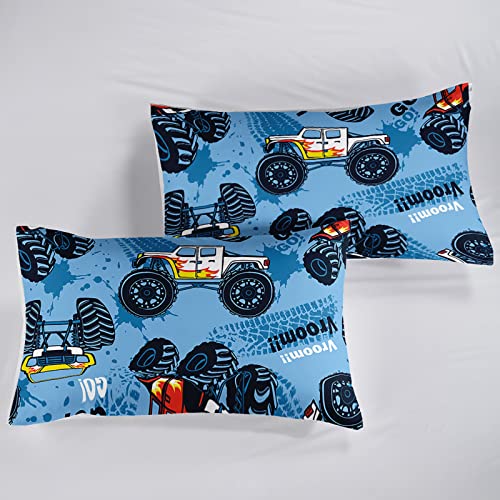 Bsntho Cars Comforter Set, Giant Monster Pickup Truck Large Tires And Suspension Extreme Biggest Wheel Print, Queen Size Room Decorative 3 Piece Bedding Set With 2 Pillow Sham #TOP4