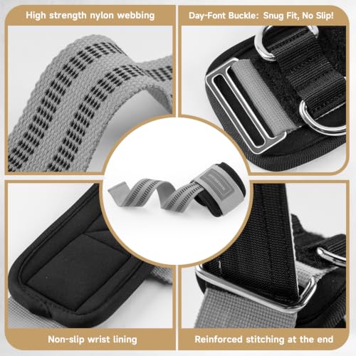 Image of MANUEKLEAR Non-Slip Wrist Straps for Weightlifting Deadlifting, Gym Lifting Straps with D Rings for Cable Machine Workout, 10mm Neoprene Padded Weight lifting Wrist Wraps for Men Women (Grey, M (16.0-19.0 cm))